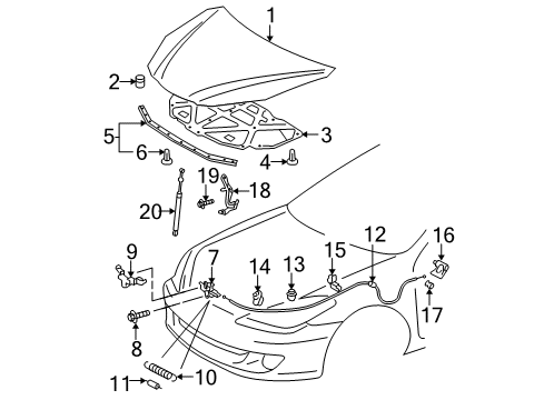 2004 Toyota Solara Hood & Components Support Cylinder Diagram for 53440-06210