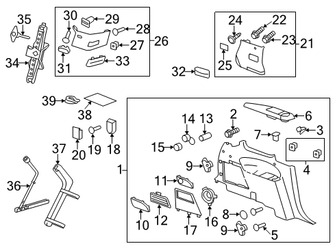 2017 Buick Enclave Quarter Panels Interior Trim, Jack & Components Tie Down Hook Bolt Diagram for 11561793