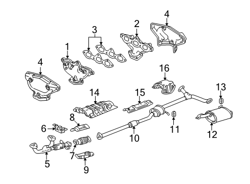 2003 Acura CL Exhaust Components, Exhaust Manifold Plate, Muffler Baffle Diagram for 74653-S3M-A00