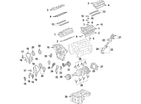 2019 Lincoln Continental Engine Parts, Mounts, Cylinder Head & Valves, Camshaft & Timing, Variable Valve Timing, Oil Cooler, Oil Pan, Oil Pump, Crankshaft & Bearings, Pistons, Rings & Bearings Cylinder Head Diagram for GB8Z-6049-F