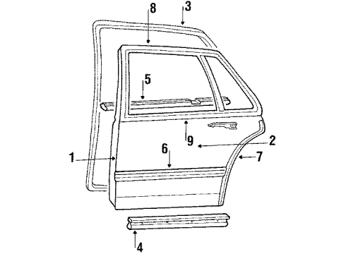1987 Pontiac Bonneville Rear Door & Components, Exterior Trim Kit-Molding O/P Rear Door Center Diagram for 20503380
