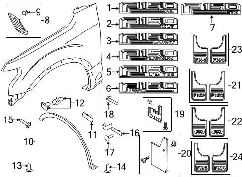 2018 Ford F-150 Exterior Trim - Fender Mud Guard Diagram for VHL3Z-16A550-B