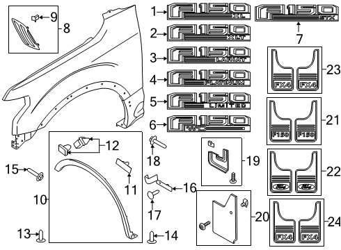 2018 Ford F-150 Exterior Trim - Fender Nameplate Diagram for FL3Z-16720-A