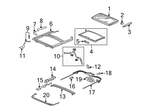 2009 Acura RDX Sunroof Stopper, Reverse Slide Diagram for 70382-SNA-A01