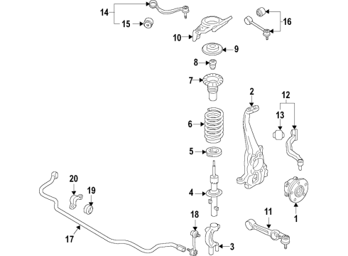 2020 Kia K900 Front Suspension Components, Lower Control Arm, Upper Control Arm, Stabilizer Bar Link Assembly-Front Stabilizer, RH Diagram for 54840-B1500