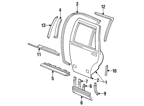 1996 Cadillac Fleetwood Rear Door Sealing Strip-Rear Side Door Bottom Auxiliary *Black Diagram for 10227344