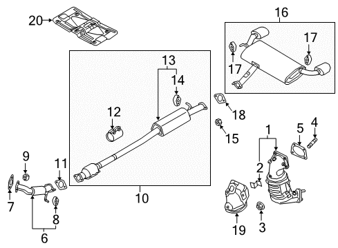 2018 Kia Sportage Exhaust Components Center Muffler Complete Diagram for 28600D9540