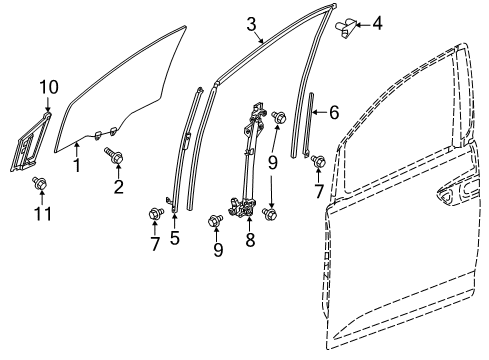 2019 Honda Odyssey Front Door Channel, Left Front Door Run Diagram for 72275-THR-A01