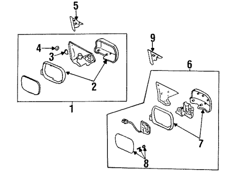 1997 Honda Accord Outside Mirrors Mirror Assembly, Passenger Side Door (Frost White) (R.C.) Diagram for 76200-SV5-A06ZC