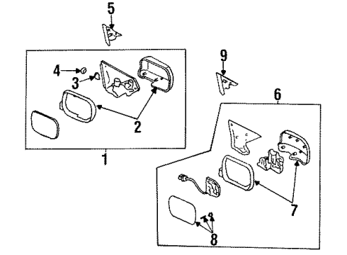 1994 Honda Accord Outside Mirrors Mirror, Driver Side (Flat) Diagram for 76253-SV4-A01