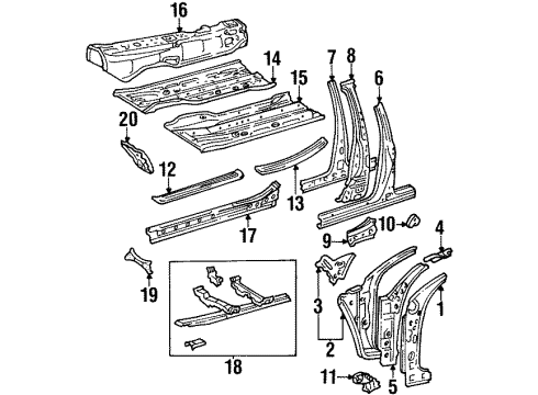 1997 Lexus GS300 Center Pillar & Rocker, Hinge Pillar, Floor & Rails Panel, Front Floor, LH Diagram for 58112-30905