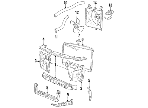 1990 Eagle Summit Radiator & Components, Radiator Support, Cooling Fan Tank Assembly, Condenser Diagram for MB538590