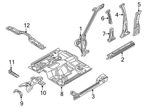 2003 Nissan Xterra Center Pillar, Hinge Pillar, Rocker, Floor & Rails Floor-Front Diagram for 74312-7Z830