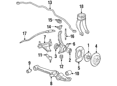 1989 Honda Prelude Front Brakes Ring, Front Knuckle Diagram for 44348-SF1-000