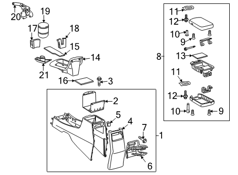 2009 Pontiac Vibe Parking Brake Panel, Front Floor Console Rear Trim *Gray Diagram for 19184889