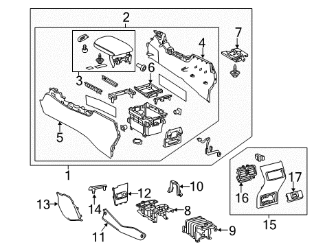 2017 Lexus NX200t Center Console Panel Sub-Assembly, Console Diagram for 58903-78020-C0