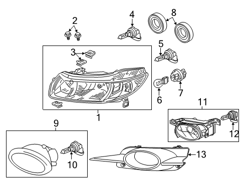 2011 Honda Civic Headlamp Components, Fog Lamps Kit, Foglight Diagram for 08V31-SVA-110E