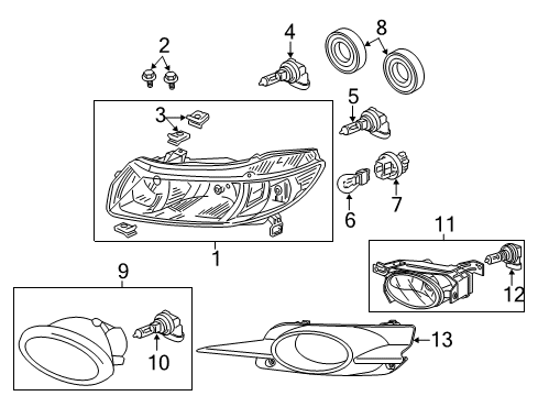 2007 Honda Civic Headlamp Components, Fog Lamps Headlight Unit, Driver Side Diagram for 33151-SVA-A01