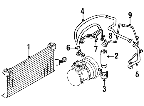 1997 Chrysler Sebring A/C Condenser, Compressor & Lines Line-A/C CONDENSER Outlet Diagram for MB938444