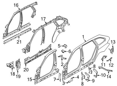 2018 BMW 330i xDrive Hinge Pillar, Rocker, Uniside Frame Side Member, Inner Left Diagram for 41217297855