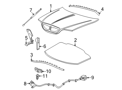 2001 Lincoln LS Hood & Components Lift Cylinder Diagram for 1W4Z-16C826-CAA