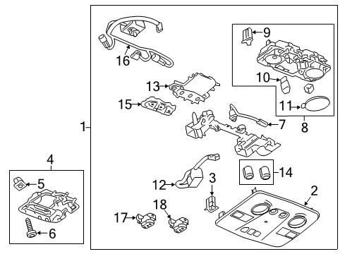 2015 GMC Acadia Overhead Console Roof Console Diagram for 84105388