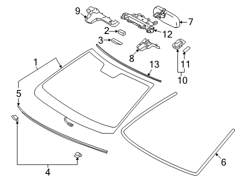 2014 Lexus LS600h Windshield Glass, Reveal Moldings Mirror Assembly, Inner Rear Diagram for 87810-0WD30