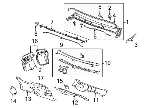 2016 Buick LaCrosse Cowl Insulator Diagram for 22998324