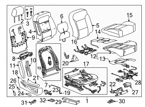 2015 GMC Sierra 3500 HD Passenger Seat Components Headrest Guide Diagram for 84079557