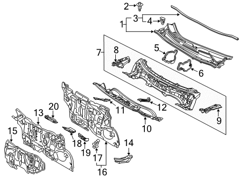 2014 Lexus CT200h Cowl INSULATOR, Dash Panel Diagram for 55223-75021