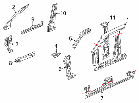 2012 Honda Ridgeline Center Pillar, Hinge Pillar, Rocker, Uniside Pillar, L. Center (Inner) Diagram for 64620-SJC-B00ZZ