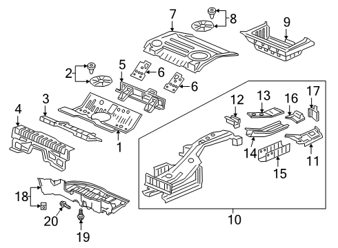 2019 Honda Clarity Rear Body - Floor & Rails Bracket R, RR. Diagram for 65625-TRT-A00ZZ