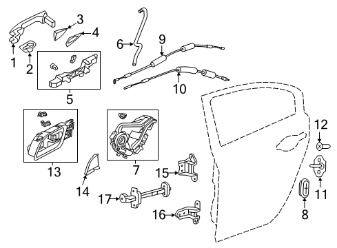 2017 Acura ILX Rear Door Rod Set, Left Rear Door Latch Diagram for 72653-TX6-305