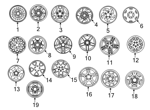 2000 Ford F-150 Wheels Wheel, Alloy Diagram for XL3Z-1015-EA