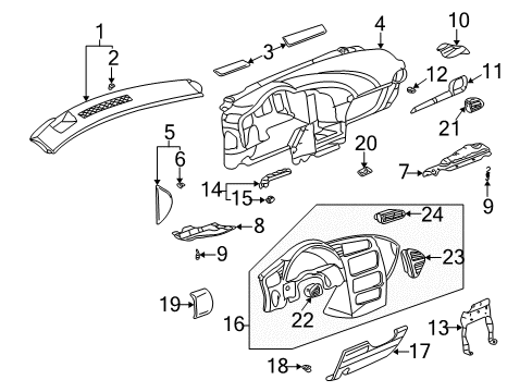 2002 Buick Rendezvous Cluster & Switches, Instrument Panel Bolster Asm-Instrument Panel Driver Knee *Gray Diagram for 10422804