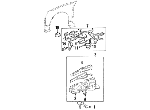 1996 Toyota Celica Structural Components & Rails Reinforcement Diagram for 57117-20100