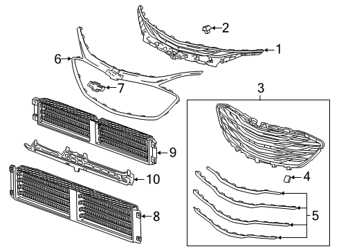 2019 Chevrolet Malibu Grille & Components Baffle Diagram for 23478220