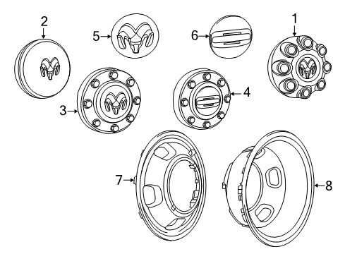 2015 Ram 2500 Wheel Covers & Trim Wheel Center Cap Diagram for 1AB03S4AAC