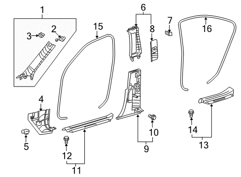 2015 Lexus LS460 Interior Trim - Pillars, Rocker & Floor GARNISH, Front Pillar Diagram for 62212-50111-C0