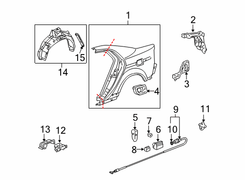 2004 Acura TL Quarter Panel & Components Fender, Right Rear (Inner) Diagram for 74551-SEP-A01