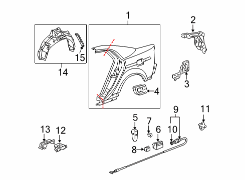 2004 Acura TL Quarter Panel & Components Fender, Left Rear (Inner) Diagram for 74591-SEP-A01