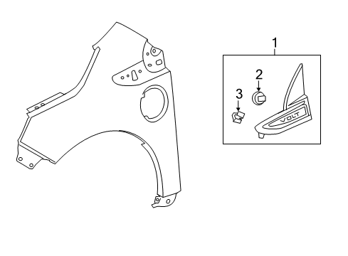 2011 Chevrolet Volt Exterior Trim - Fender Upper Molding Diagram for 23282942