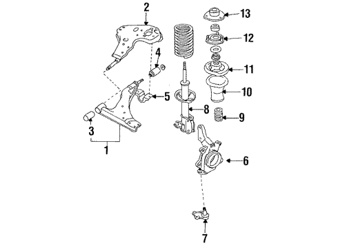 1987 Nissan Stanza Front Suspension Components, Lower Control Arm, Upper Control Arm, Stabilizer Bar Anchor Arm Assembly RH Diagram for 54401-29R00