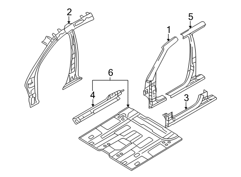 2011 Hyundai Tucson Center Pillar & Rocker, Hinge Pillar, Floor & Rails Panel Assembly-Side Sill Inner, LH Diagram for 65170-2S000