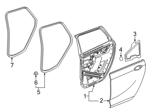 2018 Buick Regal TourX Rear Door Weatherstrip On Body Diagram for 13463943