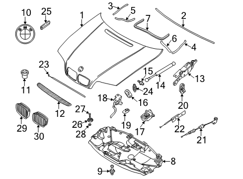 2004 BMW M3 Hood & Components Centre Bowden Cable Diagram for 51238208630