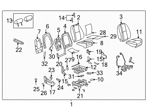 2009 Chevrolet Tahoe Front Seat Components Seat Back Cover Diagram for 20987372