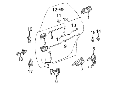 1999 Lexus ES300 Rear Door Link, Rear Door Lock Remote Control, RH Diagram for 69713-33020