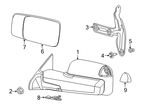 2013 Ram 1500 Mirrors Outside Rear View Mirror Diagram for 1UK691R4AF
