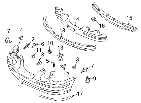 2007 Kia Amanti Front Bumper Nut-Washer Assembly Diagram for 13271-08007-K